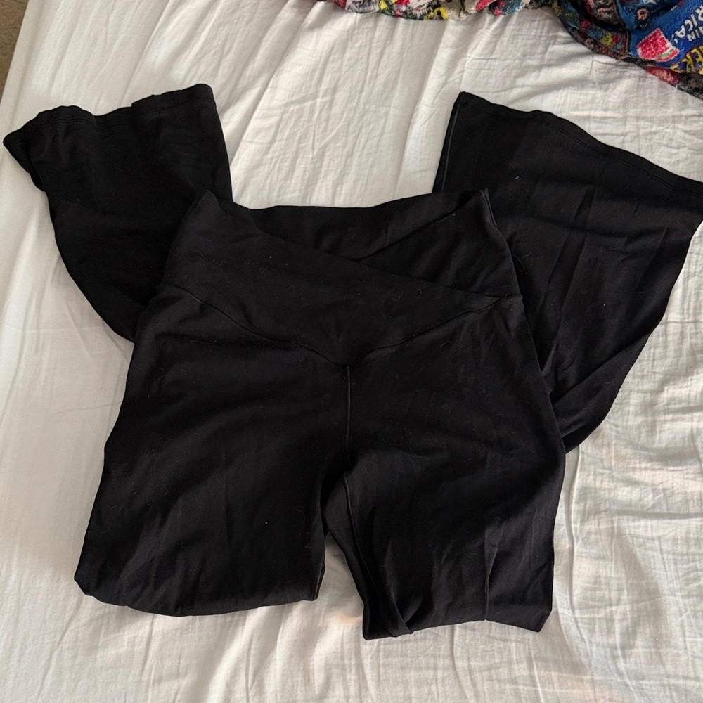 Aerie Black High-Rise Crossover Flare Leggings